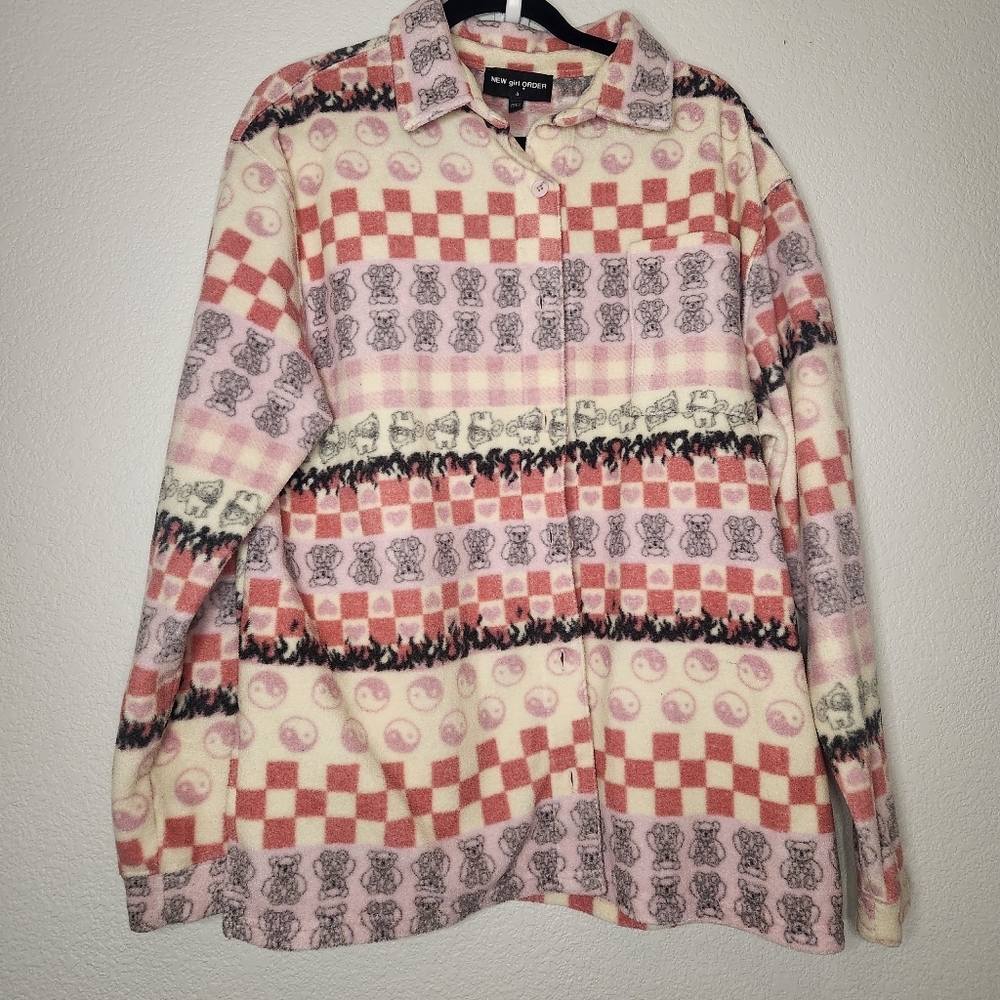 NEW GIRL ORDER TEDDY BEAR GRAPHIC SHACKET Y2K‎ style